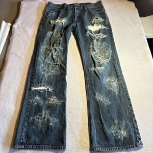 Vintage Billabong Mens Jeans Distressed Blue Denim Size 34x32 Bootcut Patchwork